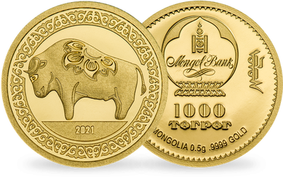 Monnaie en or le plus pur «L'année du buffle» Mongolie 2021 